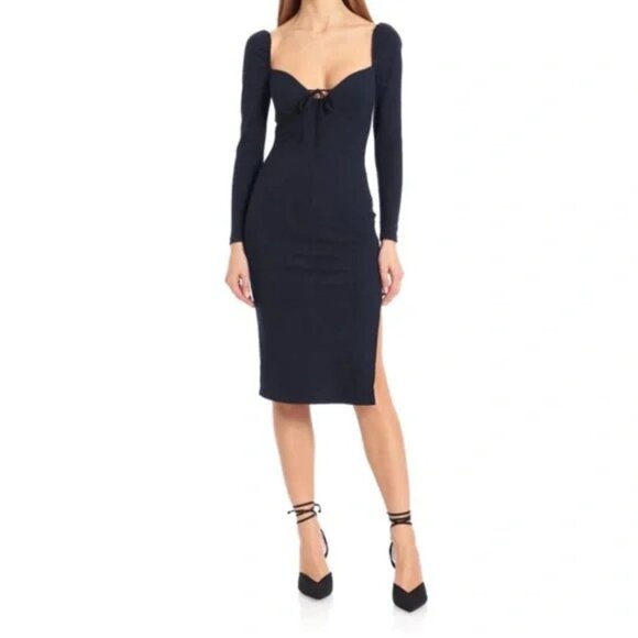 NWT Avec  Les Filles Navy Ribbed Knit Prairie Dress Long Sleeve Midi size M - Picture 15 of 15